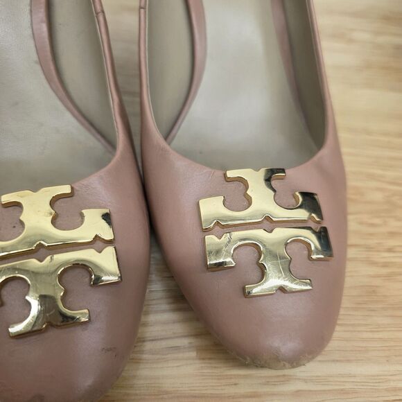 Tory Burch 'Raleigh' Leather Pump Logo Toe - Blush Oak - Size 7 - Picture 3 of 11